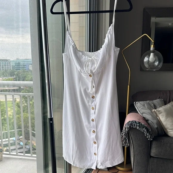 White Button-Down Linen Dress - Picture 1 of 5